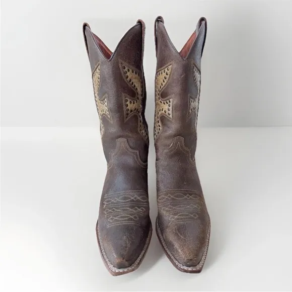 Frye Daisy Duke Brown Leather Studded Cowboy Western Boots Women’s Shoes Size 8