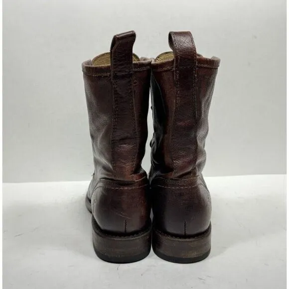 Frye Jenna Combat Boot Brown Leather 3476386 Women's Size 8 B Shoes