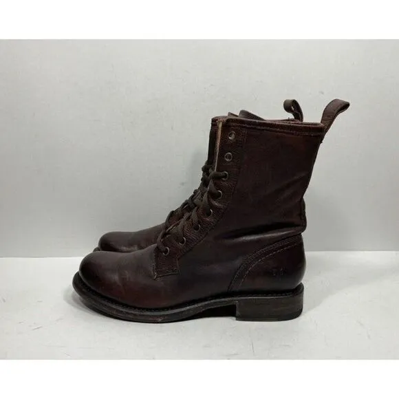 Frye Jenna Combat Boot Brown Leather 3476386 Women's Size 8 B Shoes