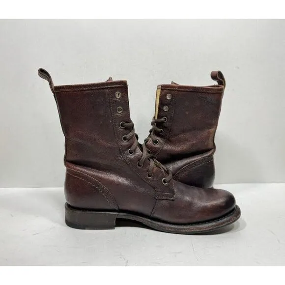Frye Jenna Combat Boot Brown Leather 3476386 Women's Size 8 B Shoes