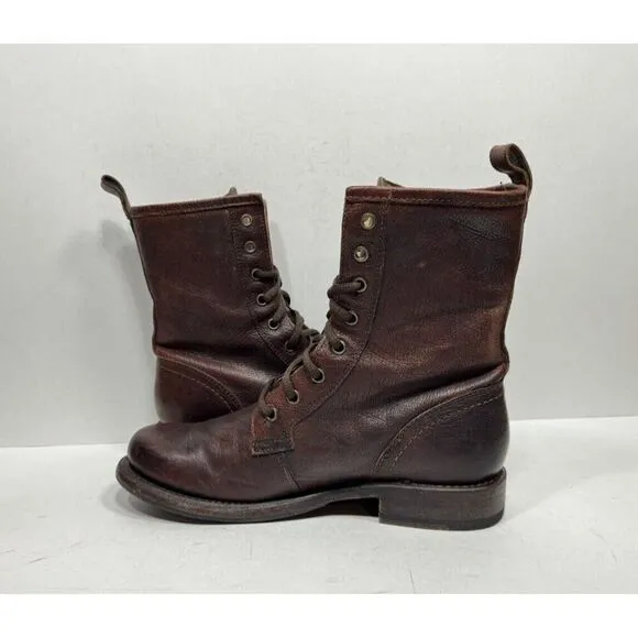 Frye Jenna Combat Boot Brown Leather 3476386 Women's Size 8 B Shoes