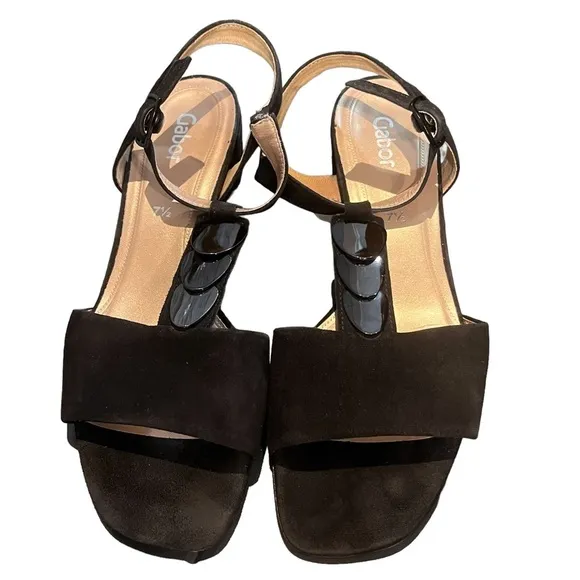 Gabor Black Jeweled Block Heel Sandals
