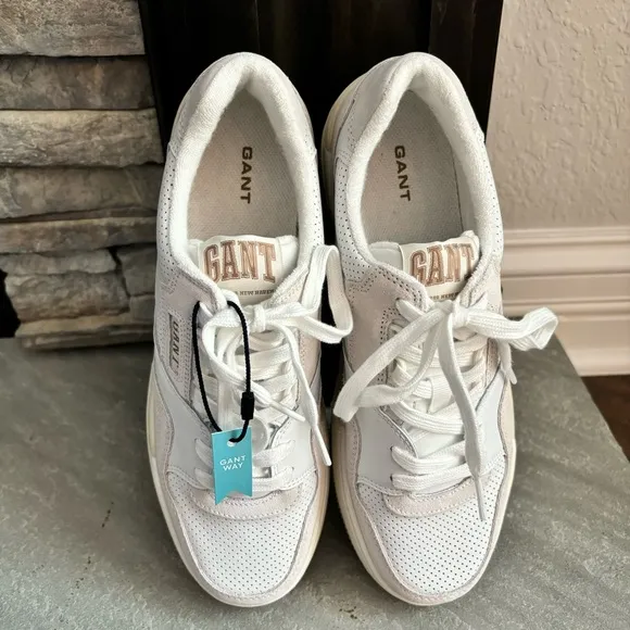 GANT Ellizy White/Beige Leather/Suede Trainers Sneakers Shoes Women’s Sz 41/US 9