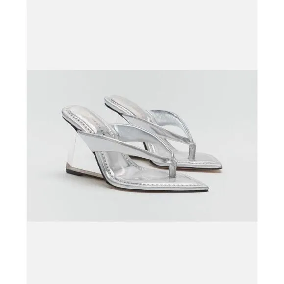 Good American Wedge Sandal Silver Shoes Women’s 8.5 NWOB