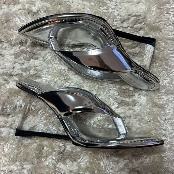 Good American Wedge Sandal Silver Shoes Women’s 8.5 NWOB