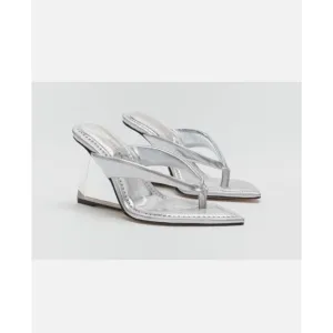 Good American Wedge Sandal Silver Shoes Women’s 8.5 NWOB