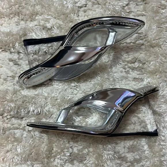 Good American Wedge Sandal Silver Shoes Women’s 8.5 NWOB