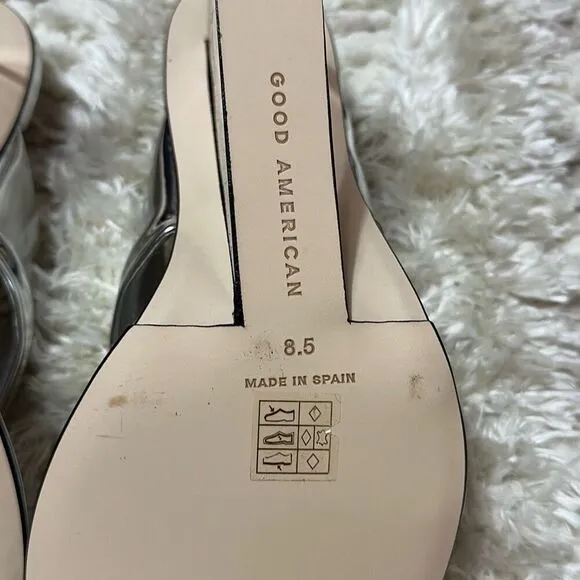 Good American Wedge Sandal Silver Shoes Women’s 8.5 NWOB