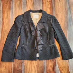 Gorgeous Ruffled Tailored Blazer Jacket Ann Taylor Loft Size 4 Black Lined