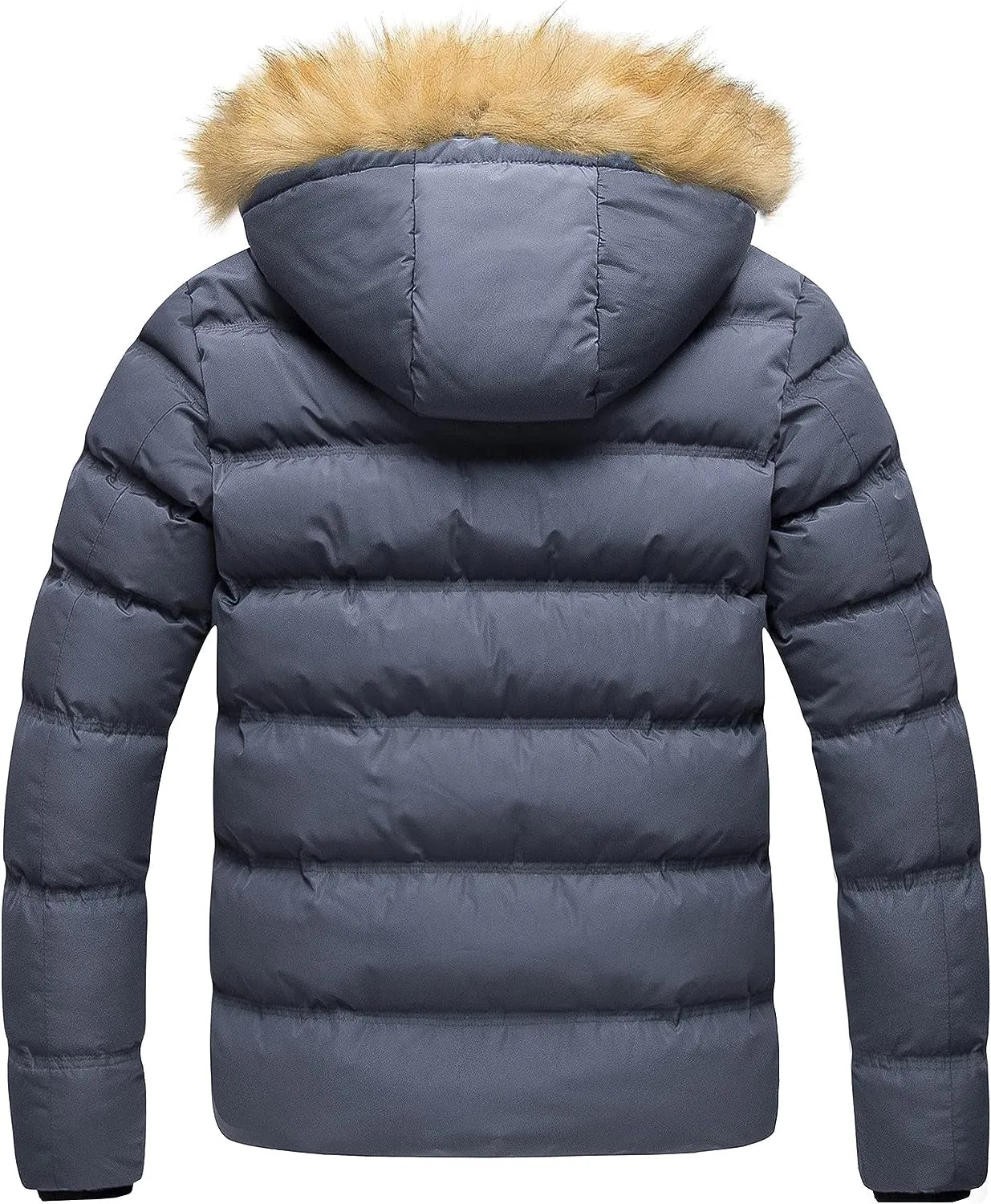 Grey Men's Puffer Jacket Hooded Fur
