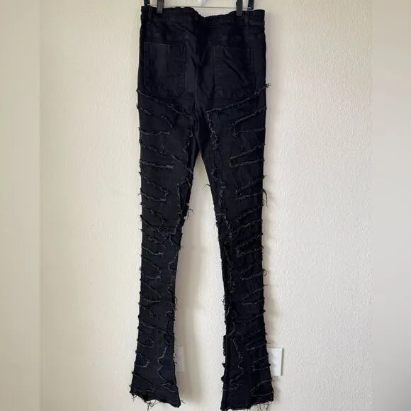 Guapi Stacker Distressed Fringed Denim Jeans Black Men’s Sz 34X48 Grunge Punk