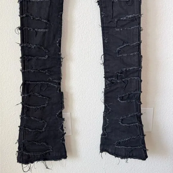 Guapi Stacker Distressed Fringed Denim Jeans Black Men’s Sz 34X48 Grunge Punk