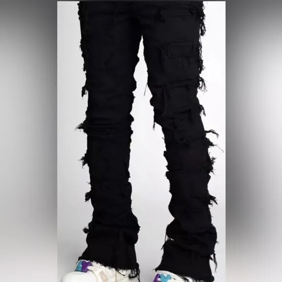 Guapi Stacker Distressed Fringed Denim Jeans Black Men’s Sz 34X48 Grunge Punk