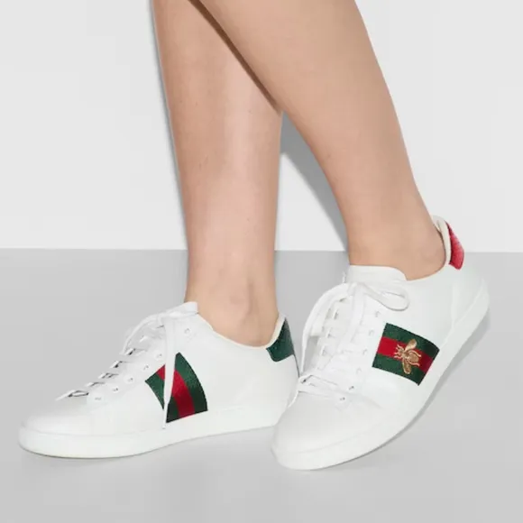 GUCCI Leather ACE shoes sneakers Bee size 39.5 9.5 Red Green Women’s or Men’s