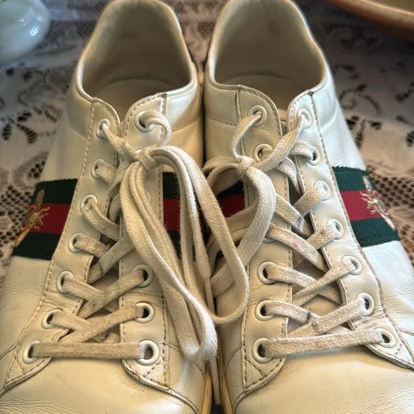 GUCCI Leather ACE shoes sneakers Bee size 39.5 9.5 Red Green Women’s or Men’s