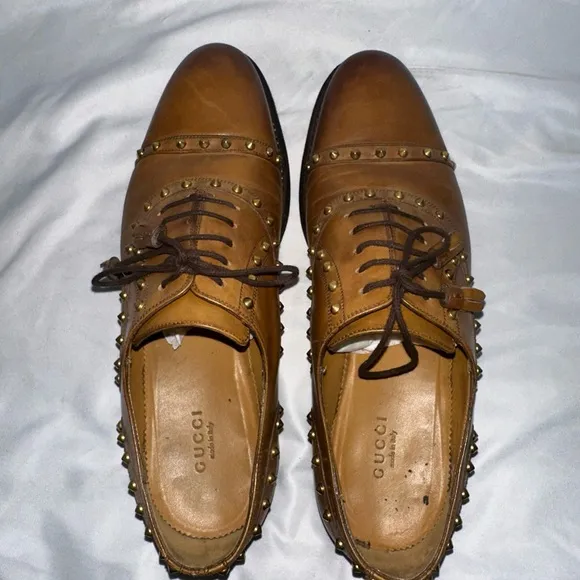 Gucci Men's Brown Leather Studded Shoes