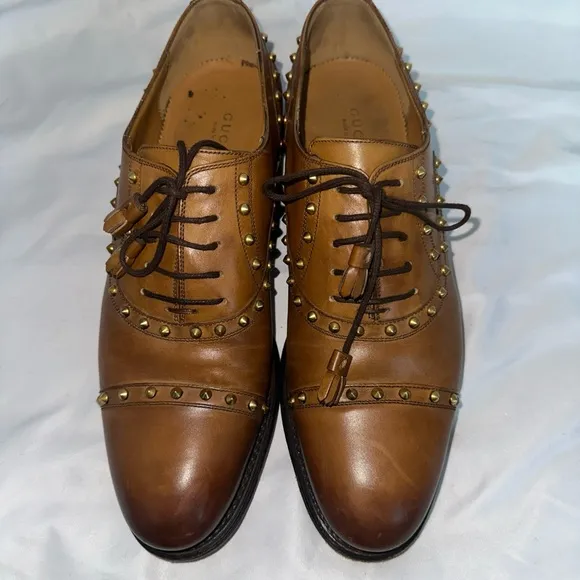 Gucci Men's Brown Leather Studded Shoes