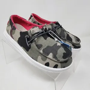 Hey Dude Loafers Kids 13 Green Camo Embroidered Logo Spell Out Wendy Shoes