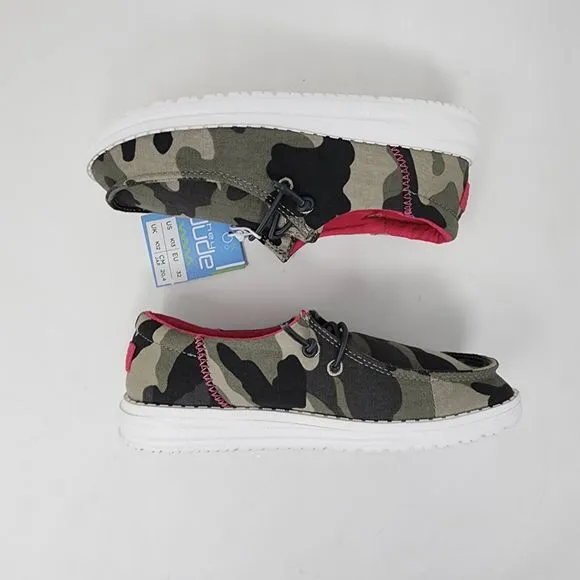 Hey Dude Loafers Kids 13 Green Camo Embroidered Logo Spell Out Wendy Shoes