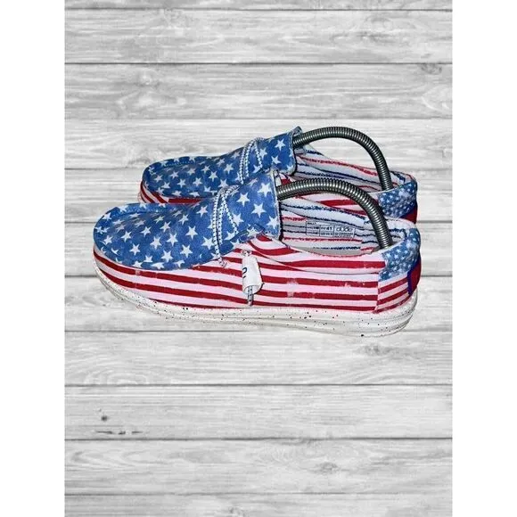 Hey Dude Wally Patriotic Stars and Stripes Mens Casual Lightweight Slip On Shoes