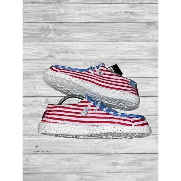 Hey Dude Wally Patriotic Stars and Stripes Mens Casual Lightweight Slip On Shoes