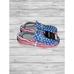 Hey Dude Wally Patriotic Stars and Stripes Mens Casual Lightweight Slip On Shoes