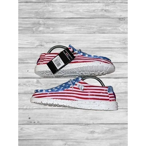 Hey Dude Wally Patriotic Stars and Stripes Mens Casual Lightweight Slip On Shoes