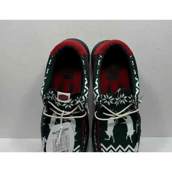 Hey Dude Wally Holiday Cheers Green Red Multi Shoes Men’s Size 9 Slip On