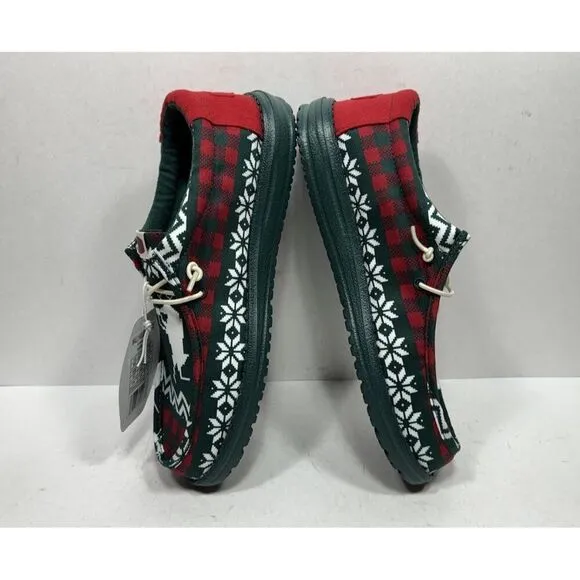 Hey Dude Wally Holiday Cheers Green Red Multi Shoes Men’s Size 9 Slip On