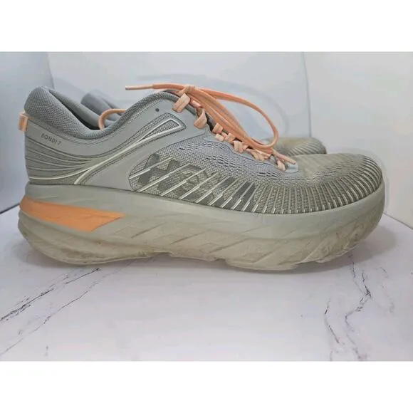 Hoka One One Bondi 7 Athletic Sneakers Women’s Size 8.5 Gray Running Shoes