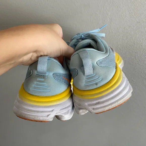 Hoka One One Bondi 8 Sneakers Women’s Size 8 Blue Yellow White Running Shoes