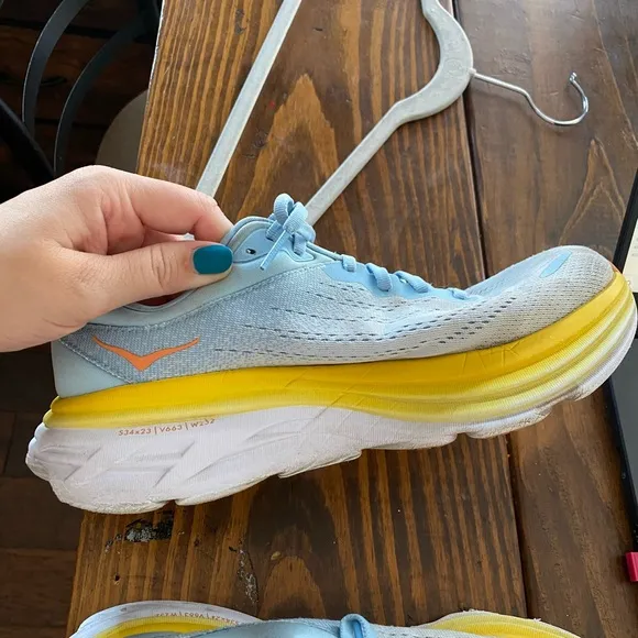 Hoka One One Bondi 8 Sneakers Women’s Size 8 Blue Yellow White Running Shoes