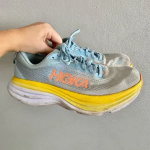 Hoka One One Bondi 8 Sneakers Women’s Size 8 Blue Yellow White Running Shoes