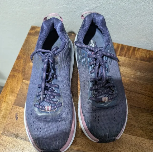Hoka One One Clifton 5 Women US 8.5D Purple Pink Trail Running Athletic Shoes D5