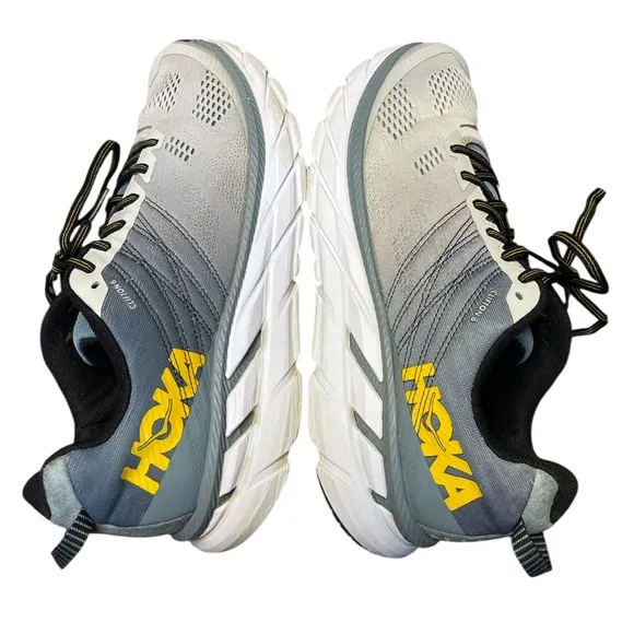Hoka One One Clifton 6 Shoes Men’s Sz 12.5 Running Gray Yellow Sneakers 1102872