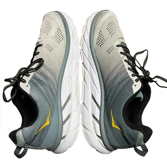 Hoka One One Clifton 6 Shoes Men’s Sz 12.5 Running Gray Yellow Sneakers 1102872
