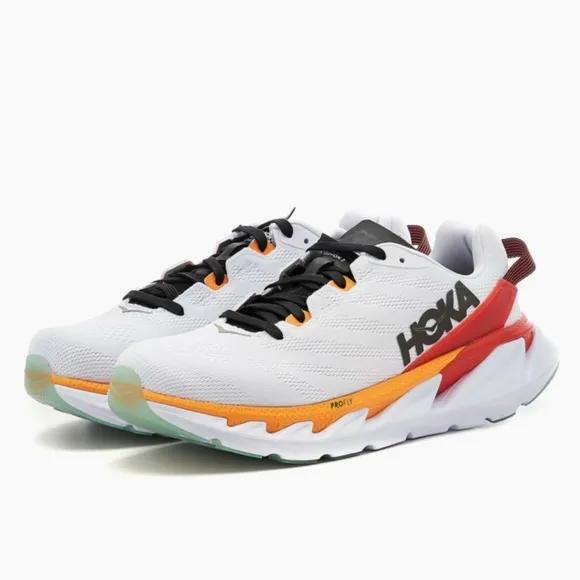 HOKA ONE ONE men’s white / blazing orange Elevon 2 running shoes 12