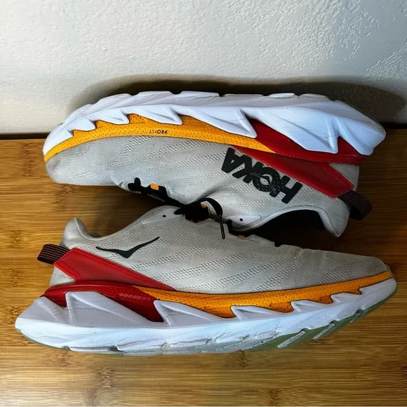 HOKA ONE ONE men’s white / blazing orange Elevon 2 running shoes 12