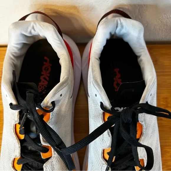 HOKA ONE ONE men’s white / blazing orange Elevon 2 running shoes 12