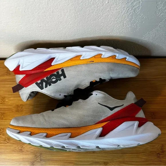 HOKA ONE ONE men’s white / blazing orange Elevon 2 running shoes 12