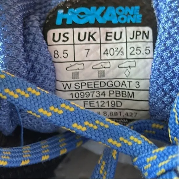 Hoka One One Speedgoat 3 Blue Yellow Trail Running Shoes Women’s 8.5 Vibram Sole