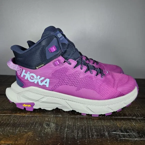 Hoka One One Trail Code GTX Womens Size 9 B Mid Top Hiking Shoes Pink Blue