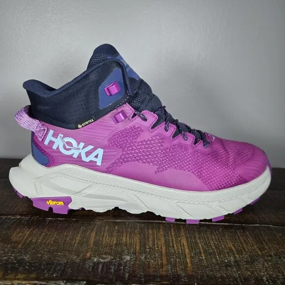 Hoka One One Trail Code GTX Womens Size 9 B Mid Top Hiking Shoes Pink Blue