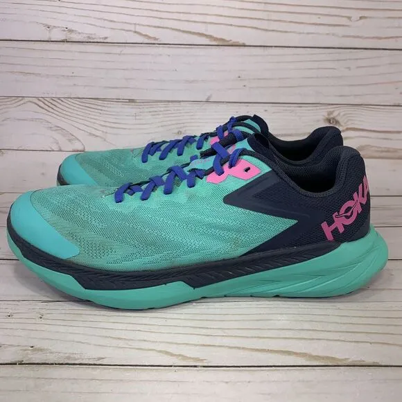 Hoka One One Zinal Trail Running Vegan Womens 9.5B Green Atlantis/Outer Space