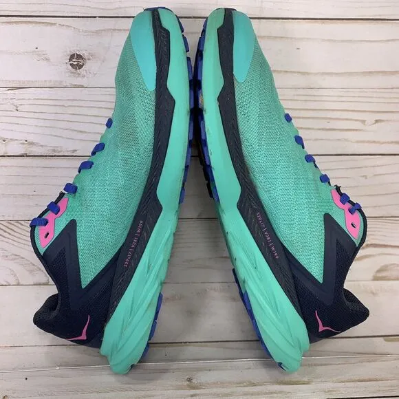 Hoka One One Zinal Trail Running Vegan Womens 9.5B Green Atlantis/Outer Space