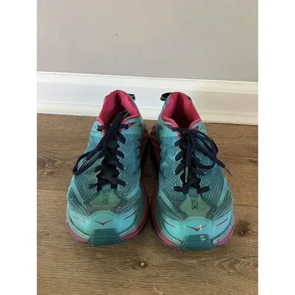 Hoka One One Stinson ATR 4 Blue Pink Trail Running Shoes Womens Size 7.5