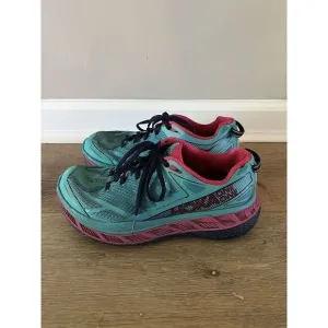 Hoka One One Stinson ATR 4 Blue Pink Trail Running Shoes Womens Size 7.5