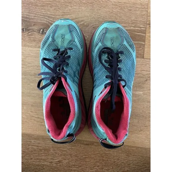 Hoka One One Stinson ATR 4 Blue Pink Trail Running Shoes Womens Size 7.5