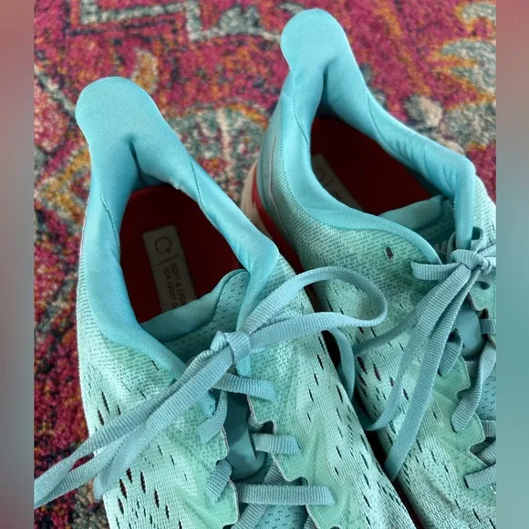 Hoka | Women's Blue/Red Clifton 8 ‘Aquarelle’ Running Shoe, lace up sneakers 9.5