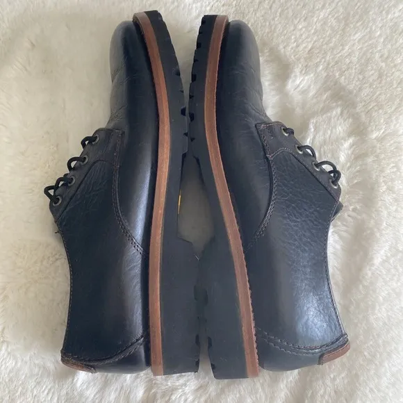 HS Trask Gallatin 2.0 Men's 9.5M Black Leather Oxford Brown Trim Tie Shoes Work‎
